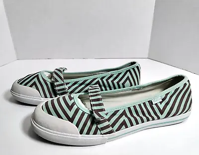 Vans Gisele Women's 10 Aqua Stripe Mary Jane Canvas Athletic Shoes • $19.95