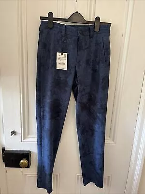 Mens ZARA NAVY BLUE TEXTURED TROUSERS SLIM PANTS New Size 30 • £10