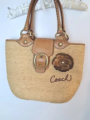 Coach Raffia And Leather Large Satchel Snap Closure Flower  • $95