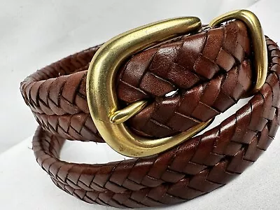 Coach Brown Leather Woven Braided Belt With Solid Brass Buckle #5922 Size 38 • $44.97