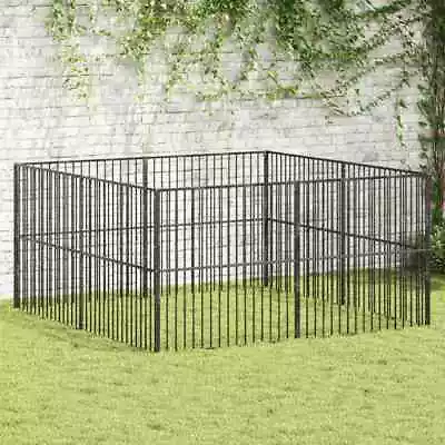 Dog Playpen 8 Panels Kennel Pet Crate Black Galvanised Steel VidaXL • £175.99