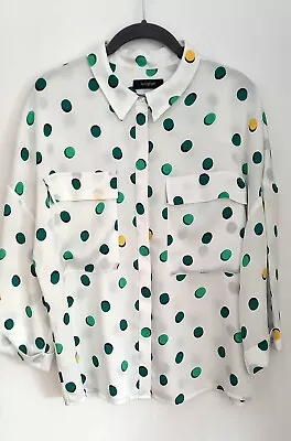 M&S Autograph White Boxy Spot Print  Womens Shirt 1/2 Sleeve Size 14 • £10