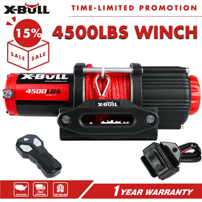 X-BULL Electric Winch  4500LBS 12V Synthetic Rope  ATV UTV Offroad 4WD  • $169.90