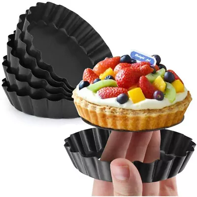 1/6x 4  Flan Tin Tart Pie Pan Fluted Cake Baking Tray Non-Stick Loose Base Round • £9.08