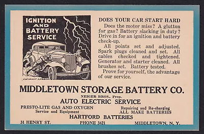 Advertising-NY-Middletown-Storage Battery Co-Illustration-Auto-Postcard • $11.95