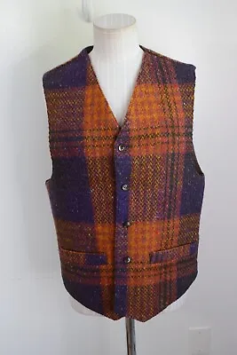 Studio Donegal Wool Vest Orange Purple Irish  XS Handwoven Button Lined • $62.95