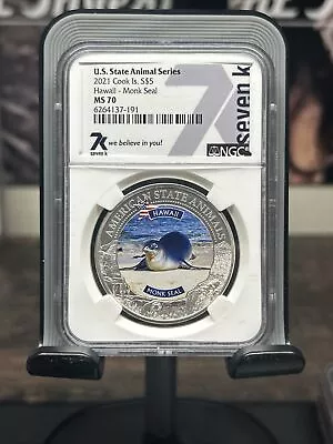 2021 Cook Islands Silver $5 US State Animal Series Hawaii Monk Seal NGC MS 70 7K • $75