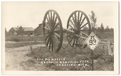 Grayling Michigan MI Big Logging Wheels At Hartwick Park RPPC Real Photo 1930's • $5.99