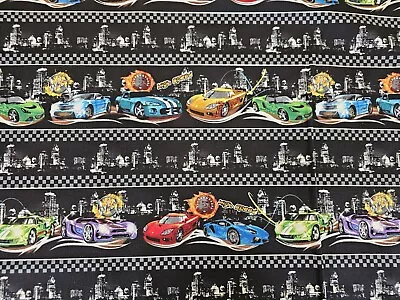 Fast And Wild  Cars Cotton Fabric Racing Stripe  Studio E  By The Yard  • $9.74