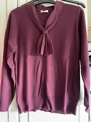 Damart Jumper Plum Sz 10-12 Tie Neck Acrylic BNIB • £1.99