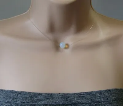 Opalite Moonstone Gemstone Simple Floating Illusion Necklace Handmade To Order.. • £8.34