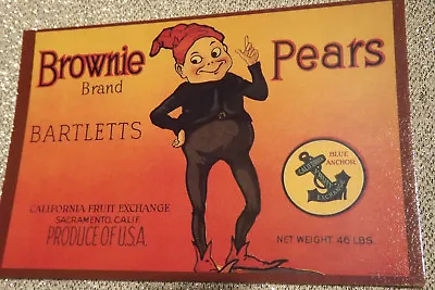 Brownie Brand Bartletts Pears Fruit Crate Label Vintage Postcard • $2.60