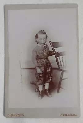 1880's J. Haynes Sterling ILLS Baby Girl Stand Chair Portrait Cabinet Card 2B • $20