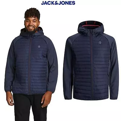 Jack & Jones Big & Tall Men's Puffer Hooded Jacket Lightweight Quilted Zip Up • £39.99