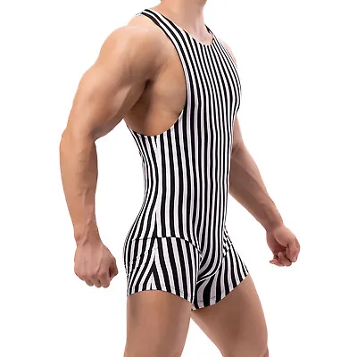 Men Jumpsuit One Piece Bodysuit Wrestling Singlet Underwear Fitness Briefs Soft • $15.41