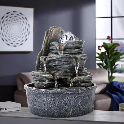 9.8in Tabletop Water Fountains Rockery Waterfall Indoor Room Decor With Led&ball • $35.79