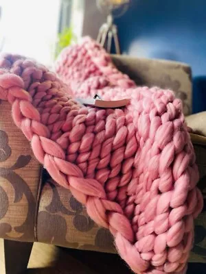 Chunky Knit Throw Handmade Knitted Throw Soft Sofa Bed Cable Blanket • £60