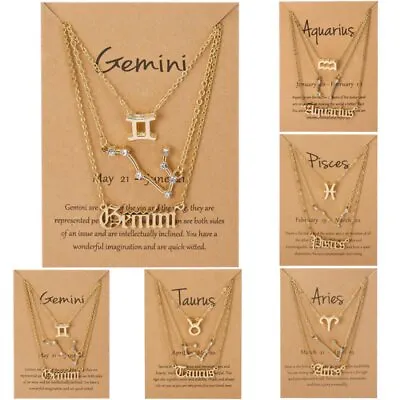 3pcs 12 Constellation Zodiac Sign Pendant Necklace Clavicle Chain Women Jewelry • $1.03