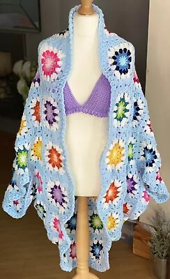 New Handmade Crochet 🌈 Sunburst Granny Squares Cocoon Cardigan Shrug Unique • £139.99