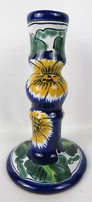 Talavera Hand Painted Mexican Folk Art Candlestick Signed Hecho Amano 7.5  • $19.99