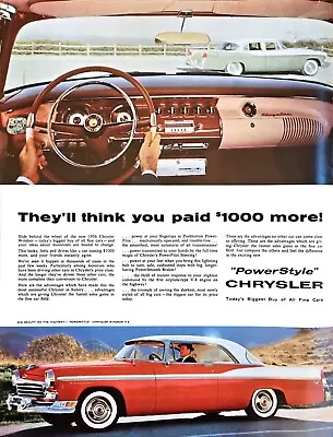 Vintage PRINT AD - 1956 CHRYSLER WINDSOR Auto Car V8 Motor  Hardtop BIG BEAUTY • $6.99