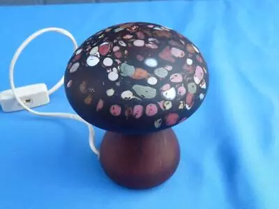 Vintage Mushroom Nightlight Lamp Brown Frosted Glass W/Art Glass Top Decor Light • $29.98