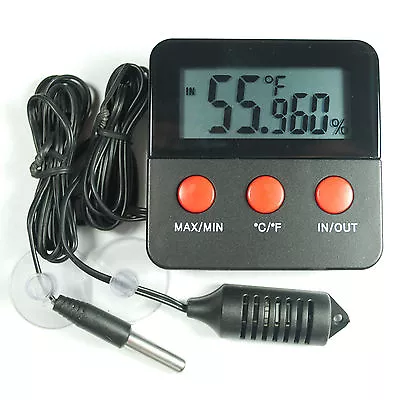 Digital Thermometer & Hygrometer Combined Gauge With Remote Probes Max/Min • £11.99