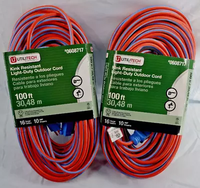 (2) X 100-ft 16/3 Extension Cord 3-Prong Outdoor  Utilitech #0608717 NEW • $58.75