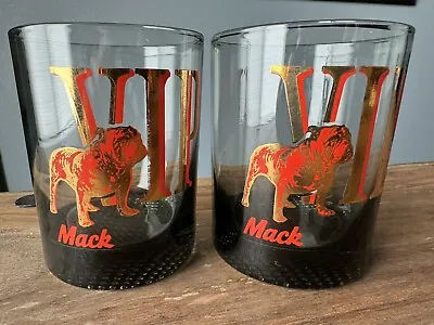 2 Vintage Mack Truck Bulldog Vip Red & Gold On Smoke Glass Barware • $32