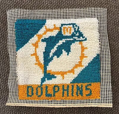 Vintage NFL Football Miami Dolphins Latch Hook Rug Pillow Topper~FL Team Sports • $29.95