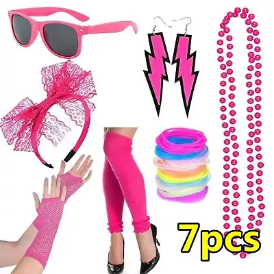 7pcs Women 1980s Costume Ladies 80s Party Fancy Dress Up 80's Accessories Set AU • $25.69