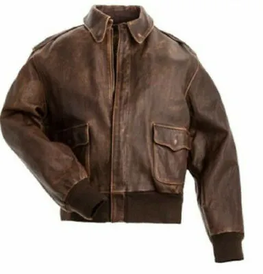 Mens Aviator A-2 Real Distressed Leather Bomber Flight Vintage Brown Jacket • $179.99