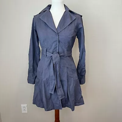 Cabi Cloud Trench Lightweight Coat Pleated Pockets Belted Big Snaps Blue Size XS • $39.99