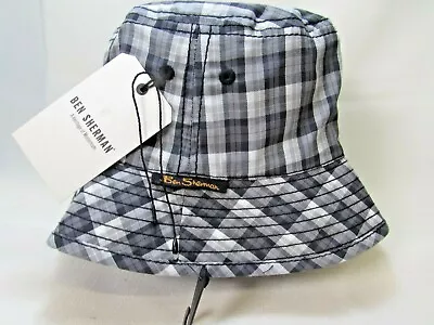 Ben Sherman Men's Bucket Hat BS4203 Black Gray White Plaid Reversible L/XL • $24.99