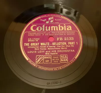 £3.99 • Buy LOUIS LEVY & HIS ORCHESTRA THE GREAT WALTZ - SELECTION 10  78rpm FB. 2133