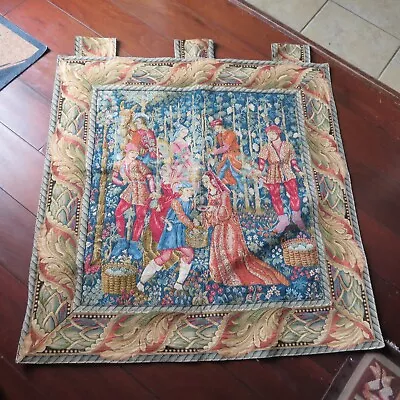 Vintage European Tapestry Medieval Story Of Wine Making  Approx. 38  X 38  + Tab • $159.99