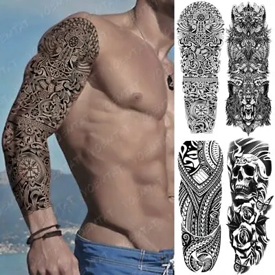 Large Arm Sleeve Tattoo Snake Owl Bear Maori Waterproof Temporary Tatto Sticker  • £13.91