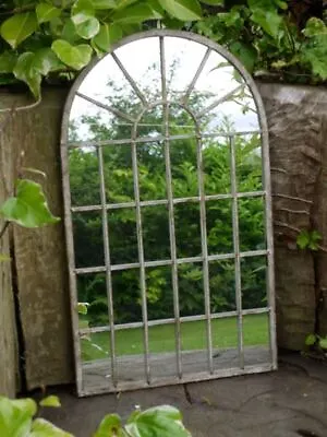 Deluxe Arched Metal & Glass Garden Mirror - 60cm X 36cm • £32