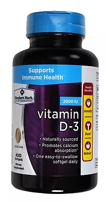 Member's Mark Vitamin D3 2000 IU Supports Immune Health 400 Dietary Softgels • $13.98