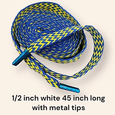Strings Shoelaces Blue/Yellow 45  With Metal Tips For Shoes & Sneakers Fast Ship • $6.98