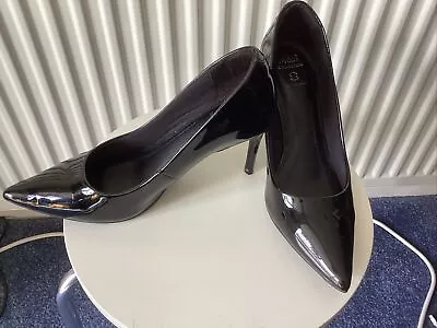 Marks And Spencer Black Patent Leather Court Shoes Size 5 1/2. • £10