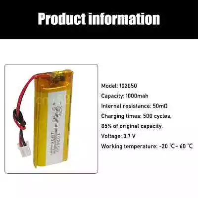 3.7V 1000mAh 102050 Lithium Polymer Li-Po Li Ion Rechargeable Battery For MP (T) • £8.99