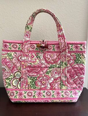 Vera Bradley Small Pink Green Floral Pattern Canvas Fabric Tote Handbag Purse • $25