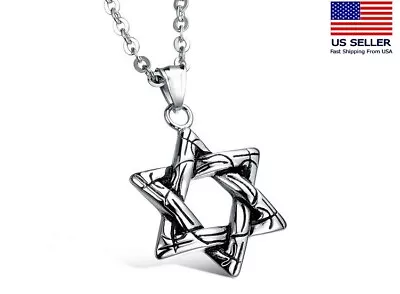 Men Stainless Steel Chain Necklace Retro Hollow Star Of David Pendant 1263 • $5.99