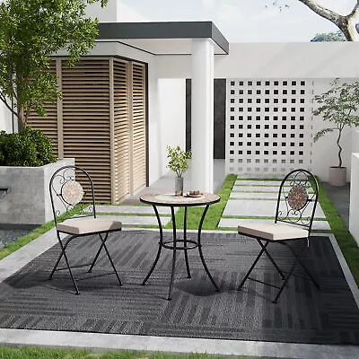 Mosaic Bistro Table Chair Set Patio Garden Dining Furniture Outdoor With Cushion • £49.95