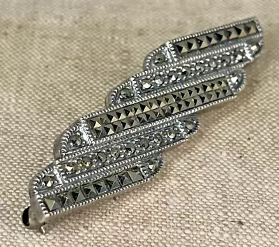 Vintage Art Deco Style Stamped Sterling Silver Marcasite 2   Brooch Pin • $29.99