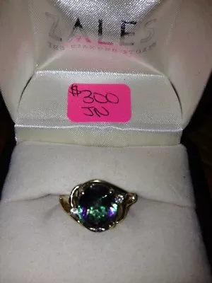 Mystic Fire TOPAZ Ring Oval With DIAMONDS 10k Yellow GOLD Size 7-EUC!!! • $249.99