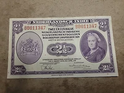 🇳🇱 Netherlands Indies 2.5 - 2 1/2 Gulden  1943 P-112  XF  Banknote 042124-18 • $29.99