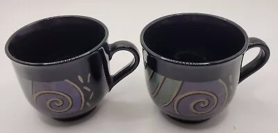 Arcoroc Tampico France Black Coffee Tea Cups Geometric Print Set Of 2 Small • $9.99