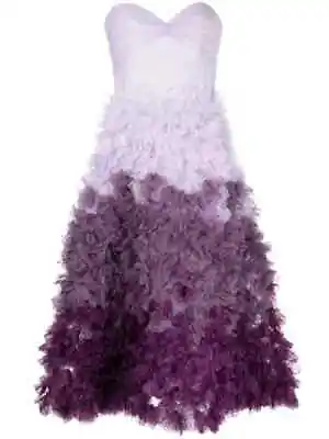 $895 NEW Marchesa Notte Ombre Textured Tulle Dress Aubergine Purple 2 4 6 8 10 • $425